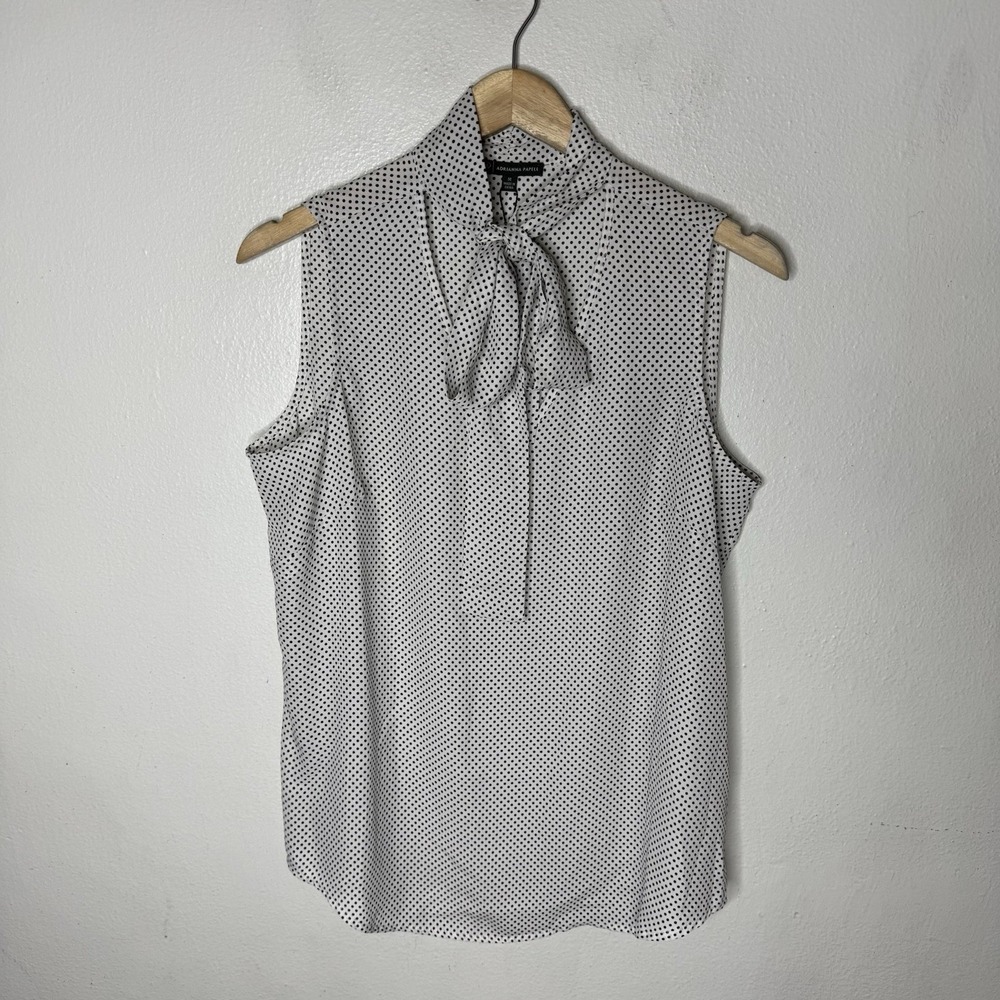 New‎ Adrianna Papell Sleeveless Printed Tie Neck Blouse Polkadot Womens Medium